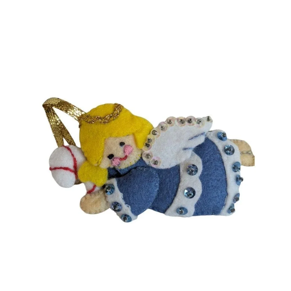 Vintage Felt Christmas‎ Ornaments Handmade Santa Angel Snowman Set of 4